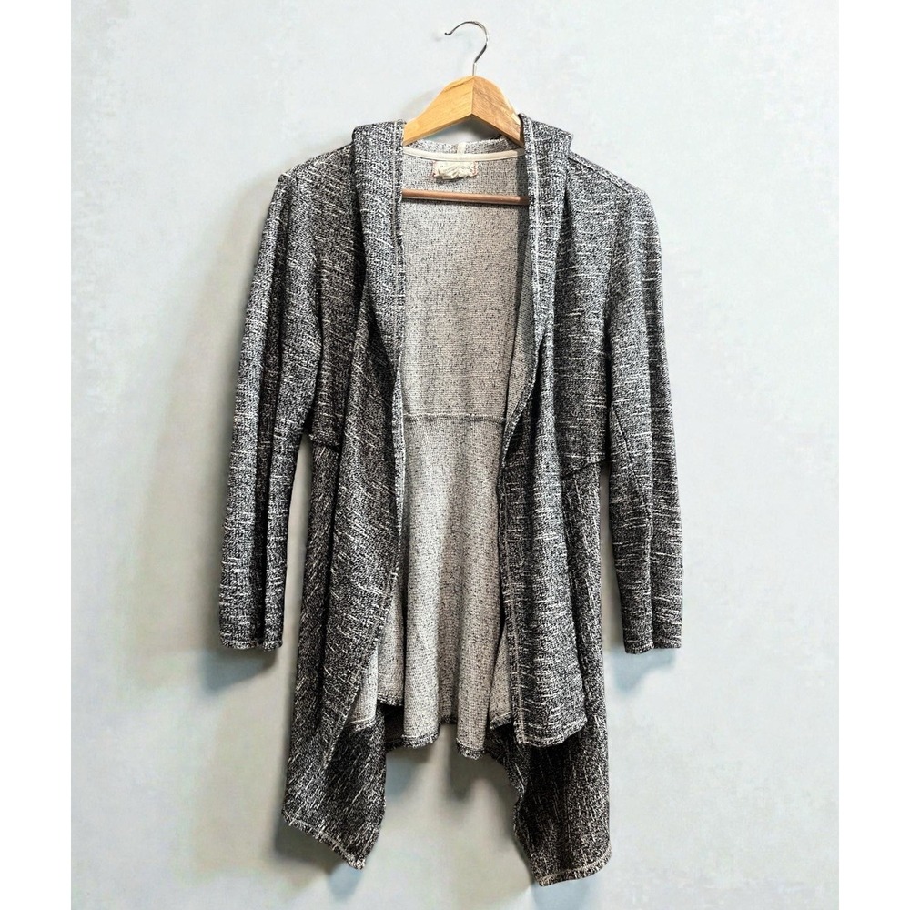 Max Studio Cardigan Sweater Womens M Black White Hooded Open Front 4711R21A